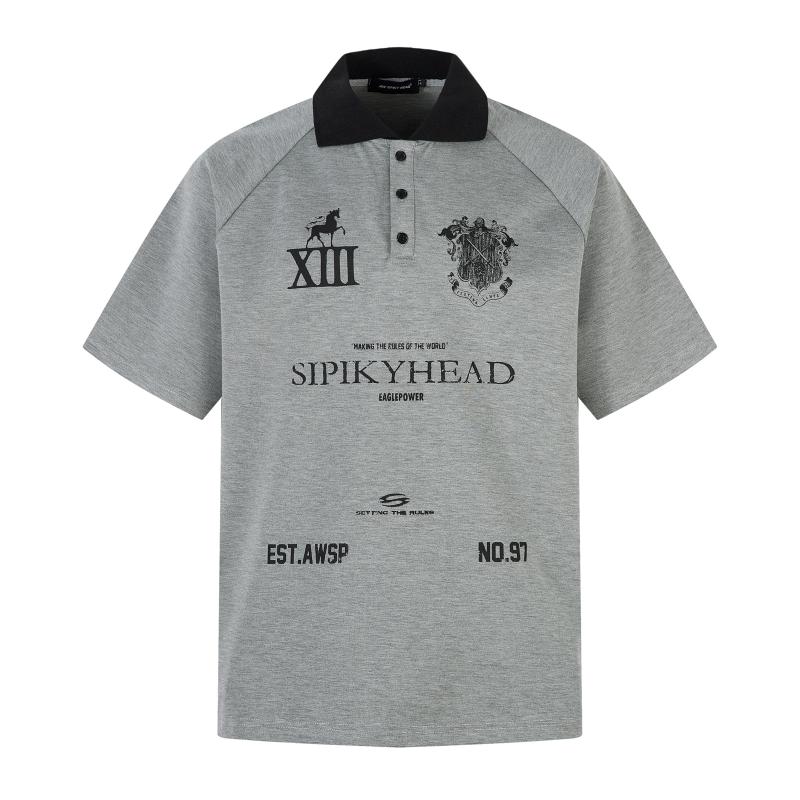 Tシャツ メンズ 色褪せしにくい 配色切り替え 数字 アルファベットプリント 襟付き 半袖 ゆったり ビッグシルエット カジュアル ペアルック アメカジ ストリート 再生繊維 夏服 ブラック グレー