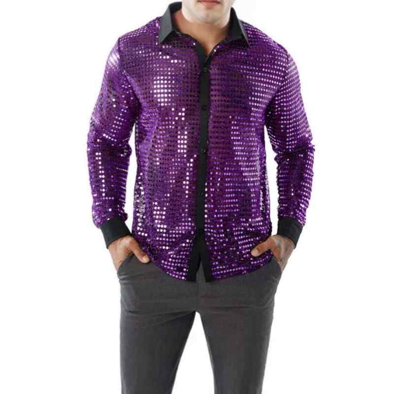 シャツ メンズ 長袖 スパンコール キラキラ ステージ パフォーマンス衣装 70年代 ディスコ パーティー ..