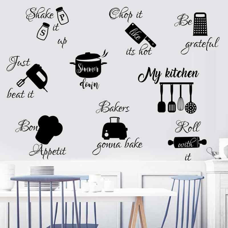 ウォールステッカー 貼って剥がせる 防水 PVC製 キッチン ダイニング レストラン 英字 食器 カトラリー..