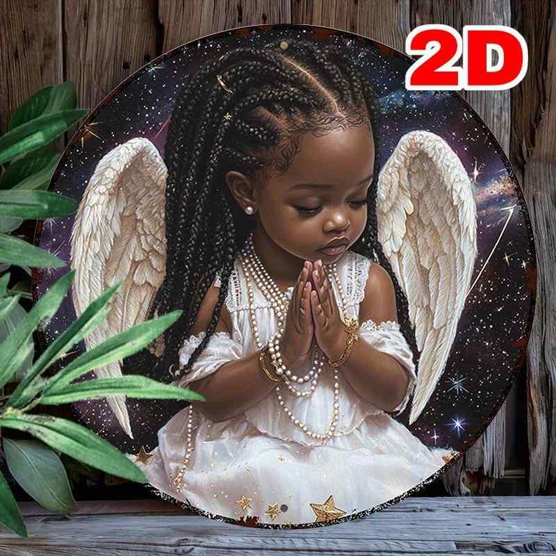 壁掛け 少年用 天使 エンジェル キャラクター アクリル製 円形 2D平面 レトロ アートパネル インテリア..