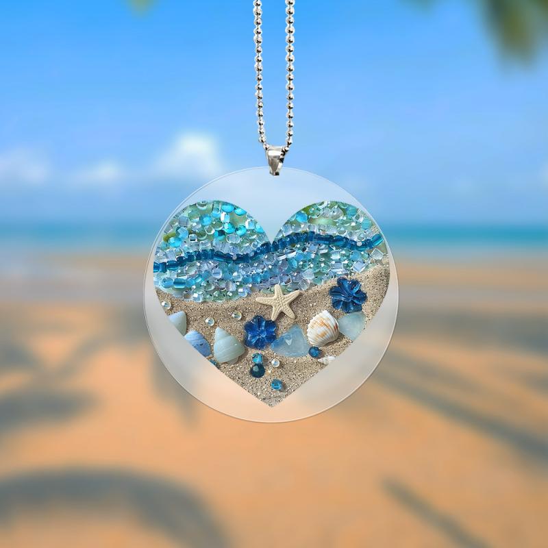 サンキャッチャー アクリル製 シーグラス 透明感 ビーチスタイル 波 貝殻 バレンタイン ギフト インテリア ウォールデコ 吊り飾り 癒し おしゃれ かわいい(...