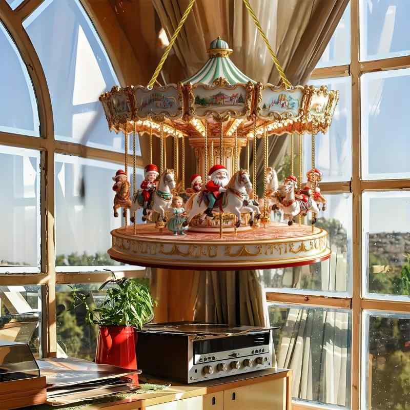 オーナメント アクリル製 サンタクロース メリーゴーランド サンキャッチャー 玄関 窓 車 吊り下げ飾り クリスマス レトロ ヴィンテージ風 かわいい(x2)