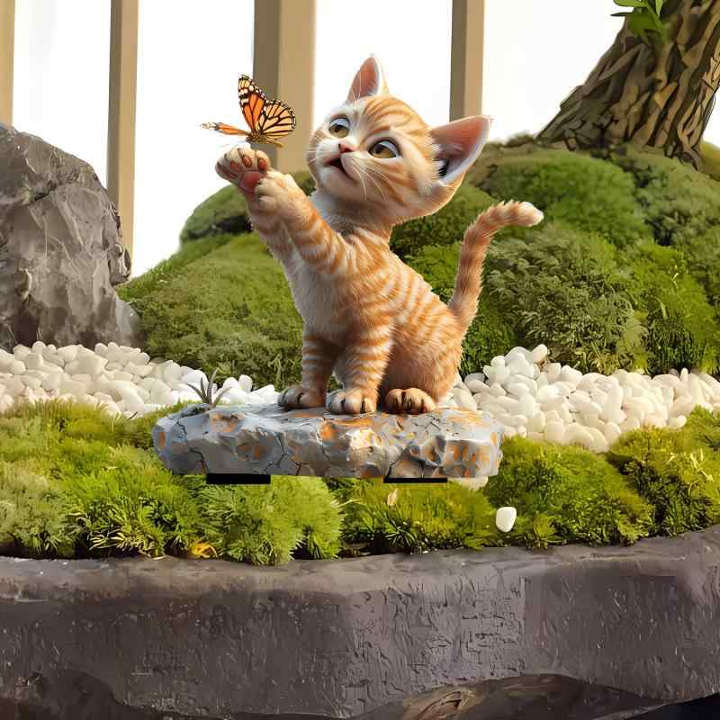 ガーデンピック アクリル製 カラフル 鮮やか 猫と蝶 戯れる 屋外装飾 庭 芝生 地面挿し インスタ映え おしゃれ かわいい ガーデニング オーナメント 春夏(x2)