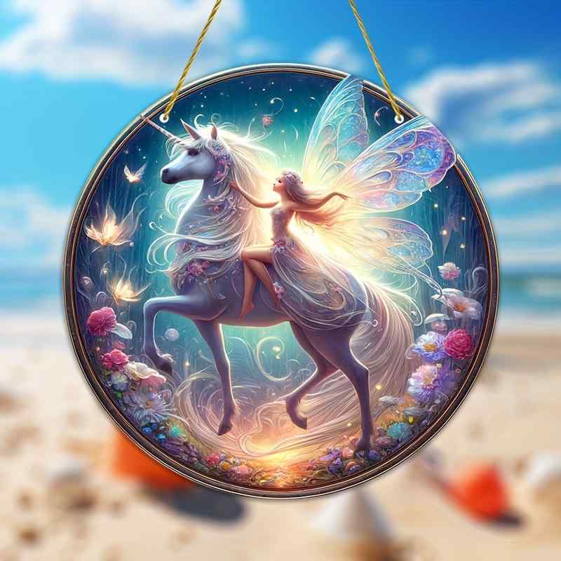窓飾り アクリル サンキャッチャー ユニコーン 幻想的 フェアリー キラキラ おしゃれ かわいい 風水 癒やし 玄関 リビング 寝室 ドアプレート ウォールデコレーション 吊り下げ ハンギング プレゼント ギフト(x2)
