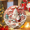 クリスマス 直径20cm アクリル 雪だるま 円盤 おしゃれなプリント レトロ風 チェーン付き 吊り飾り クリスマスツリー オーナメント ウォールデコレーション インテリア雑貨 秋冬(x2)