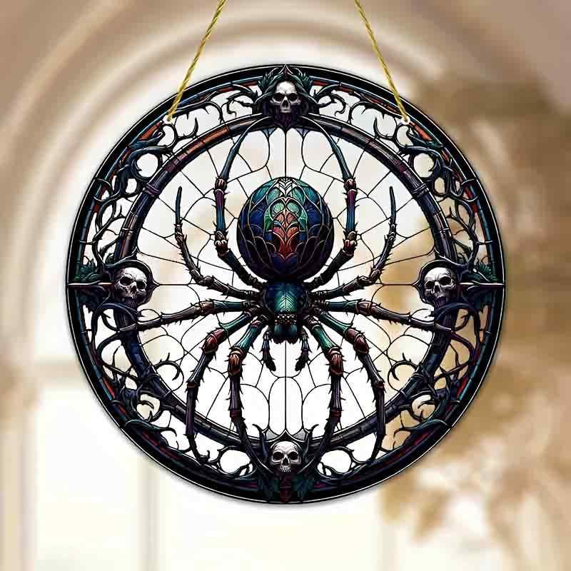 ハロウィン オーナメント アクリル製 クモ ブラックウィドウ ドクロ スケルトン 吊り下げ 壁掛け 車内 パーティー デコレーション グッズ(x2)