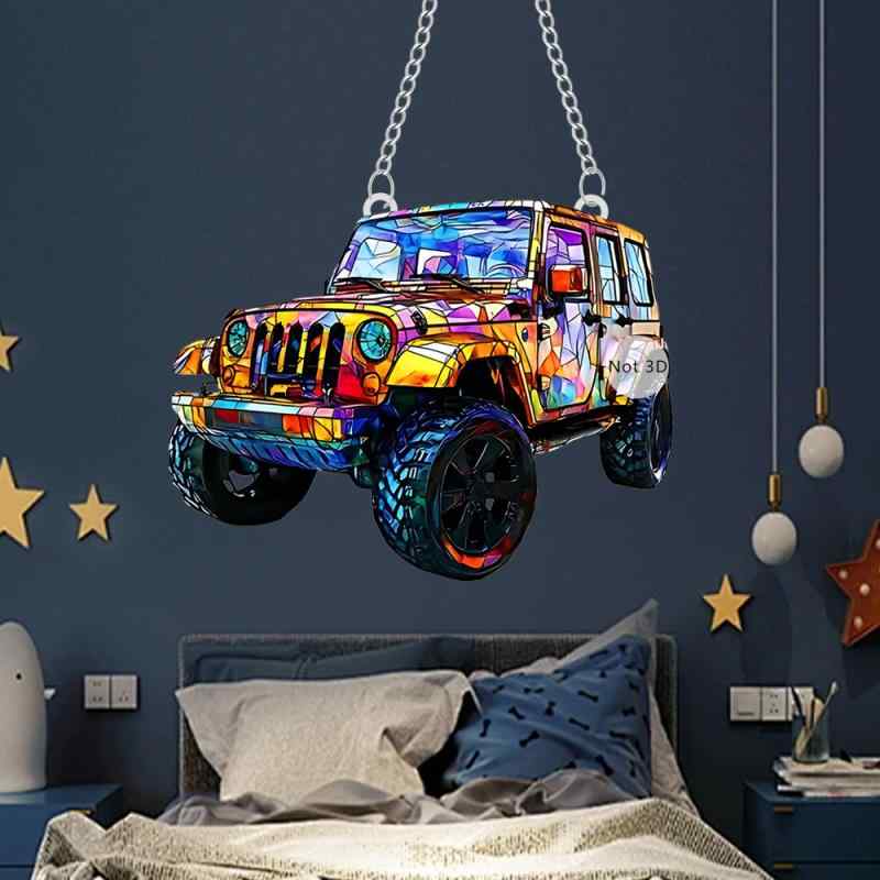 オーナメント キッズ カラフル オフロード車 2D 平面 アクリル製 ヒップホップ風 子供部屋 寝室 車内 ..