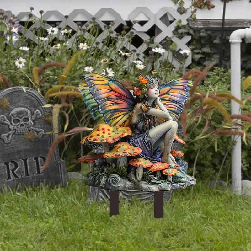 ガーデンピック 軽量 アクリル製 ハロウィン 妖精モチーフ ボヘミアン風 アメリカンカントリープリント 鉢植え 観葉植物 庭 屋外 室内 デコレーション オーナメント(x2)