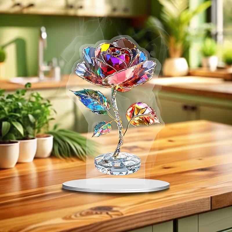 卓上飾り アクリル製 クリスタル ローズ バラ 透明 おしゃれな台座付き 英語メッセージ インスタ映え ..