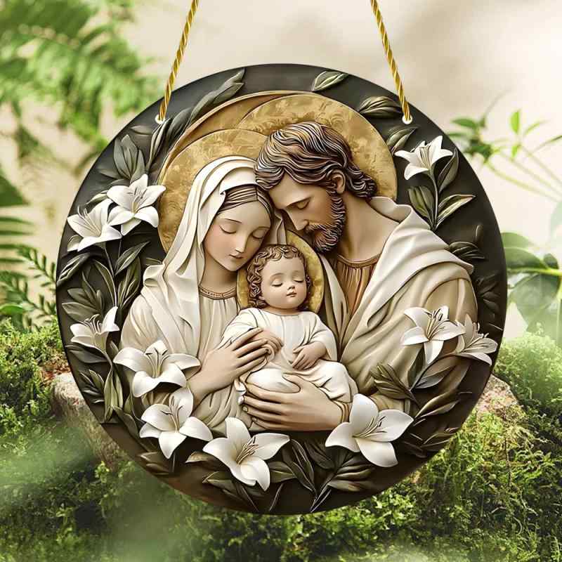 オーナメント アクリル イエス マリア 円形 丸型 吊り下げ 壁掛け 家庭 オフィス 装飾品 スプレーペイ..