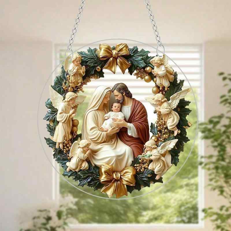 ウォールデコレーション 軽量 簡単設置 アクリル製 ステンドグラス風 イエス 天使 かわいい おしゃれ デザイン 玄関 リビング 寝室 窓 ドアプレート インテリア 飾り 贈り物(x2)