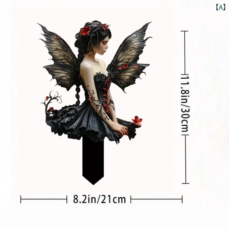 ガーデンピック 天使 アクリル製 ブラック 地中差し込み 鉢植え 植物用 装飾 飾り おしゃれ オブジェ アメリカンカントリー風 クリスマス オーナメント(x2)