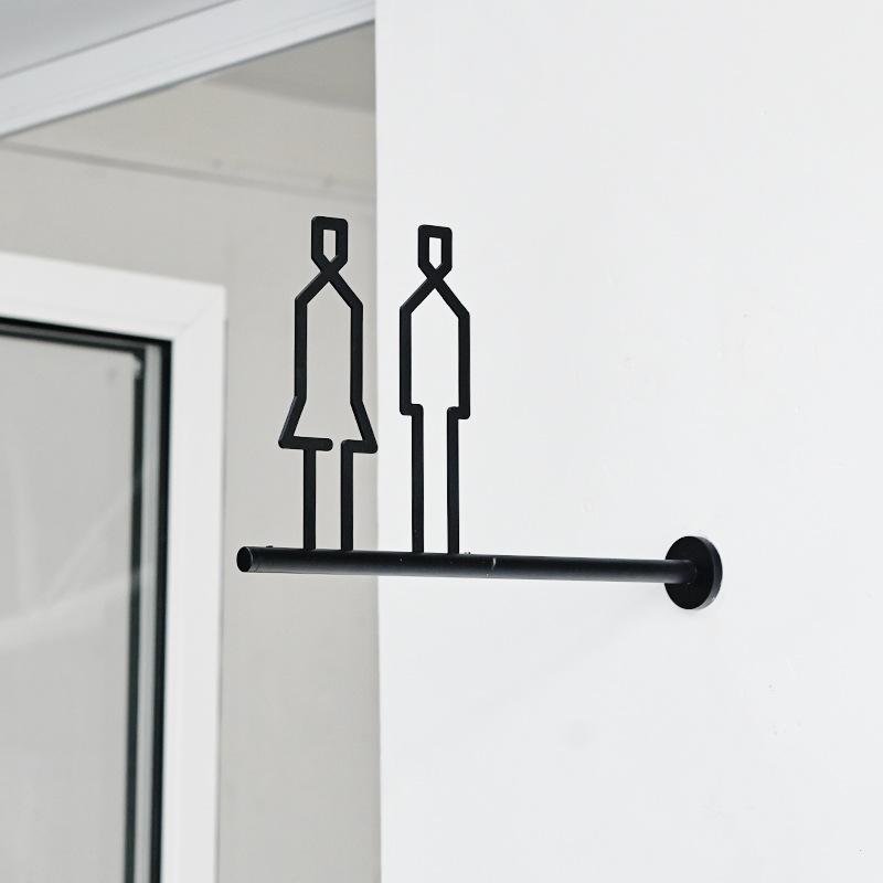 サインプレート 男女兼用 トイレ お手洗い 立体ロゴ 3Dデザイン 壁掛け 吊り下げ 金属製 焼付塗装 ブラ..