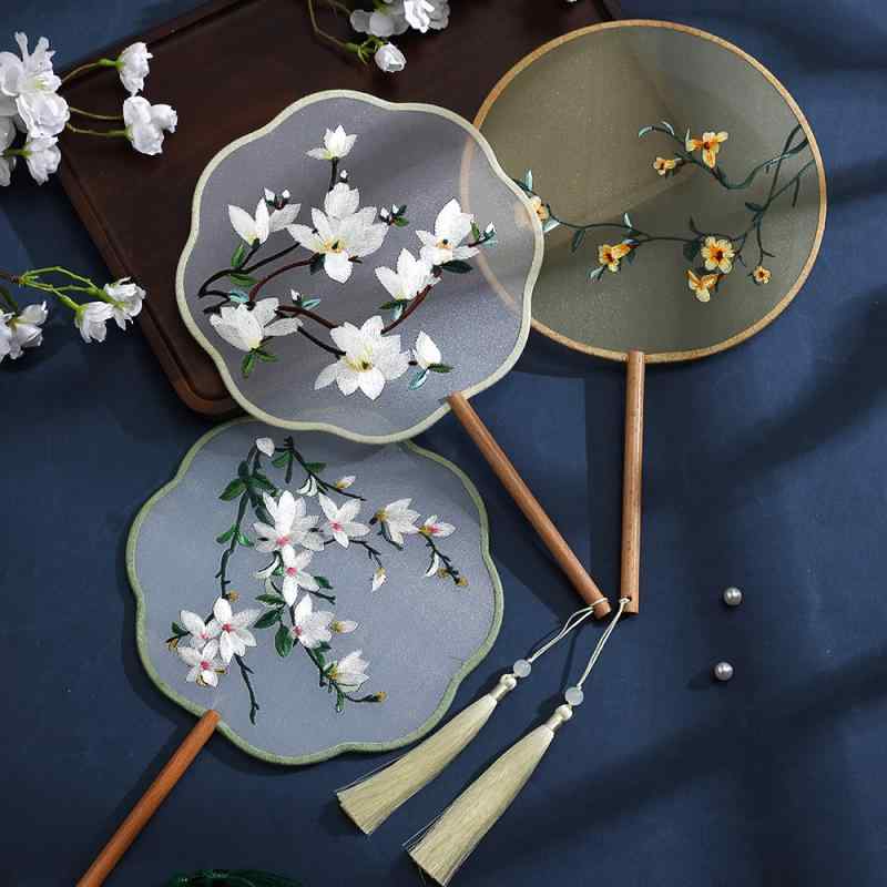 扇子 団扇 レディース キッズ 中国風 古風 両面刺繡 蘇州刺繡 絹製 木製骨組み 漢服 チャイナドレス 伝..