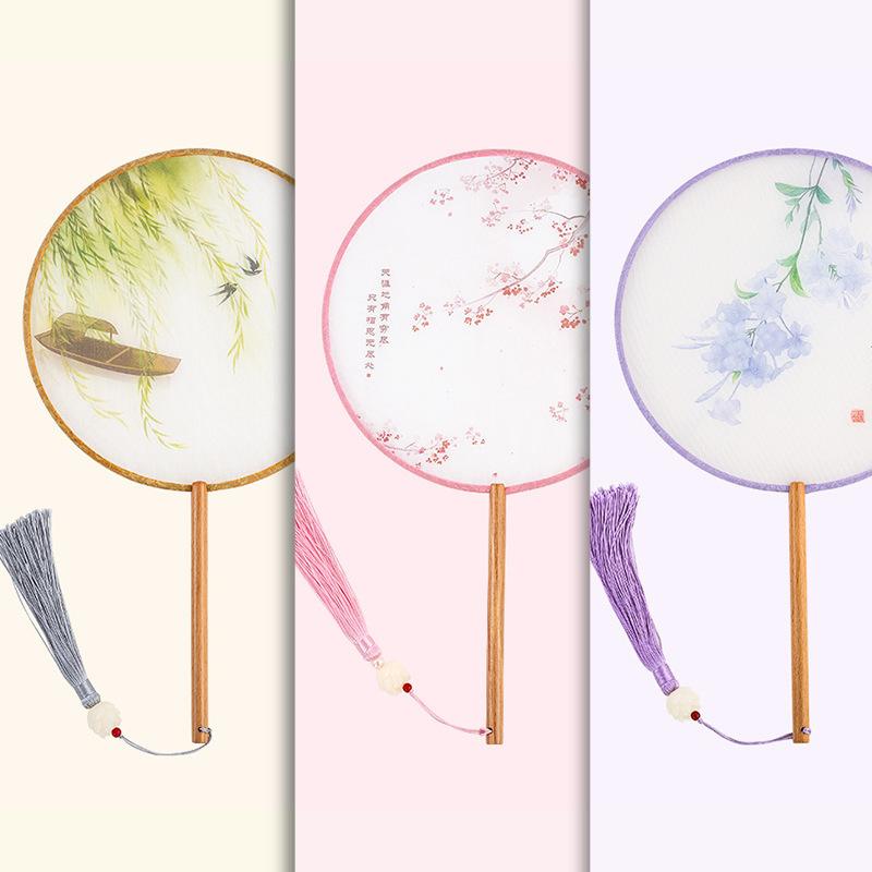 団扇 レディース キッズ シルク製 両面刺繍 漢服 古典舞踊用 中華風デザイン レトロ おしゃれ 和装小物..