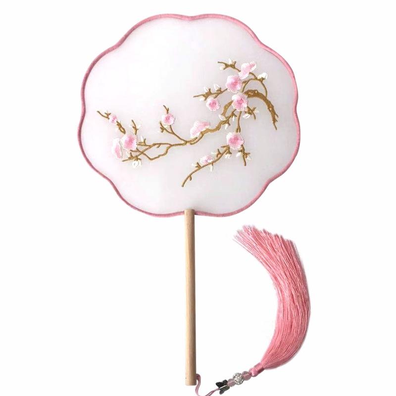 扇子 レディース 豪華 刺繍 シルク製 綾絹 高級感 円形 宮廷団扇 漢服 チャイナドレス 舞踊 ダンス ス..