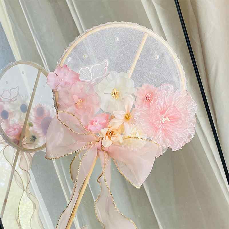 扇 中国風 刺繡 蝶 花柄 エレガント レトロ調 うちわ 漢服 撮影用 小物 フォトプロップス 絹布製 純手..