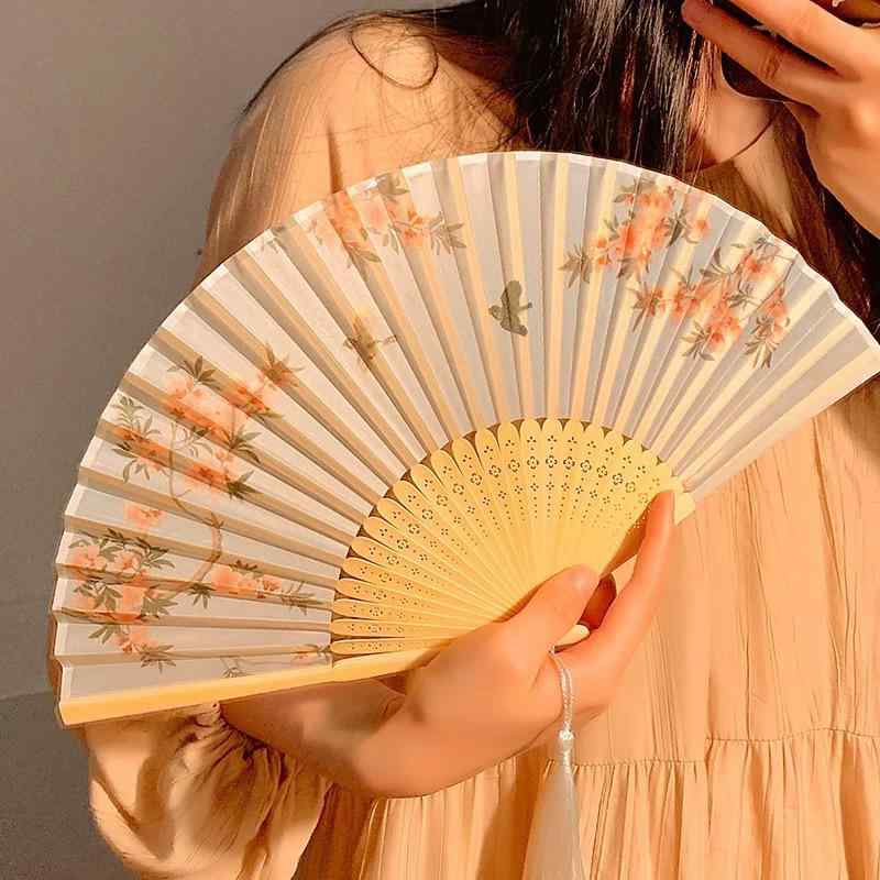 扇子 レディース 竹製 おしゃれ 折りたたみ 小型 携帯用 中国風 古典柄 海棠 撮影用 和装小物 浴衣 夏..