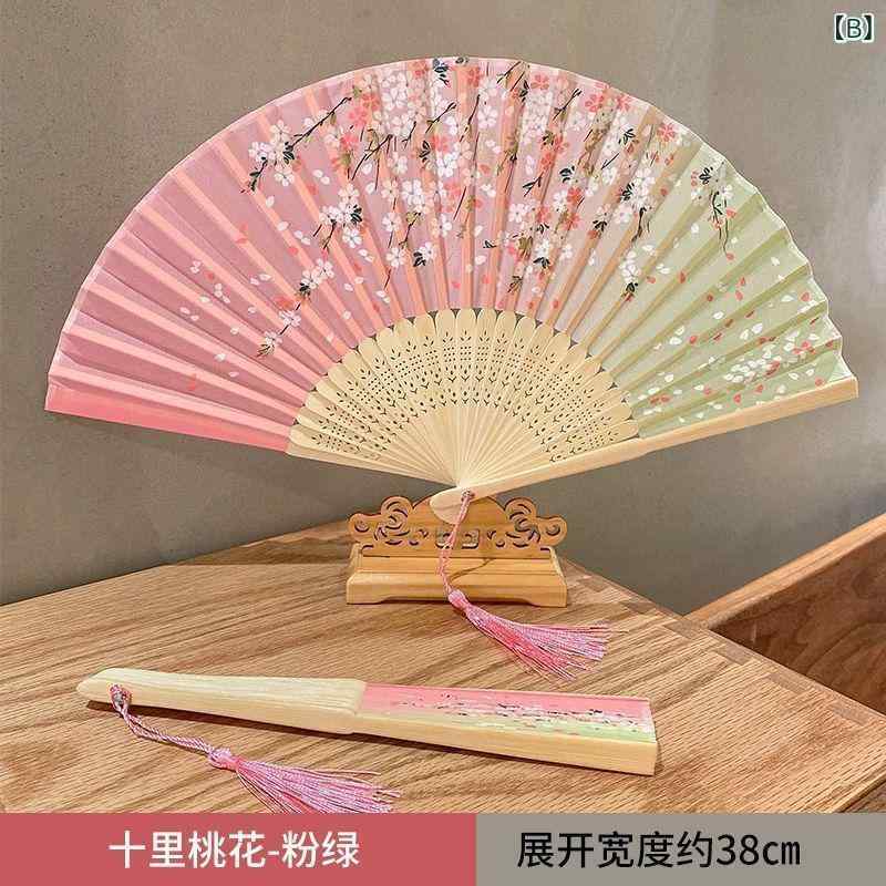 扇子 レディース キッズ 折りたたみ 竹製 軽量 携帯用 タッセル付き 春夏 中国風 古風 青花磁柄 漢服 チャイナドレス ダンス用 おしゃれ 涼しい