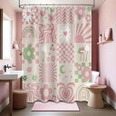 シャワーカーテン かわいい ピンク チェック柄 防水 防カビ加工 ポリエステル フック付き おしゃれ モダン シンプル バスルーム用 浴室 間仕切り 目隠し 洗...