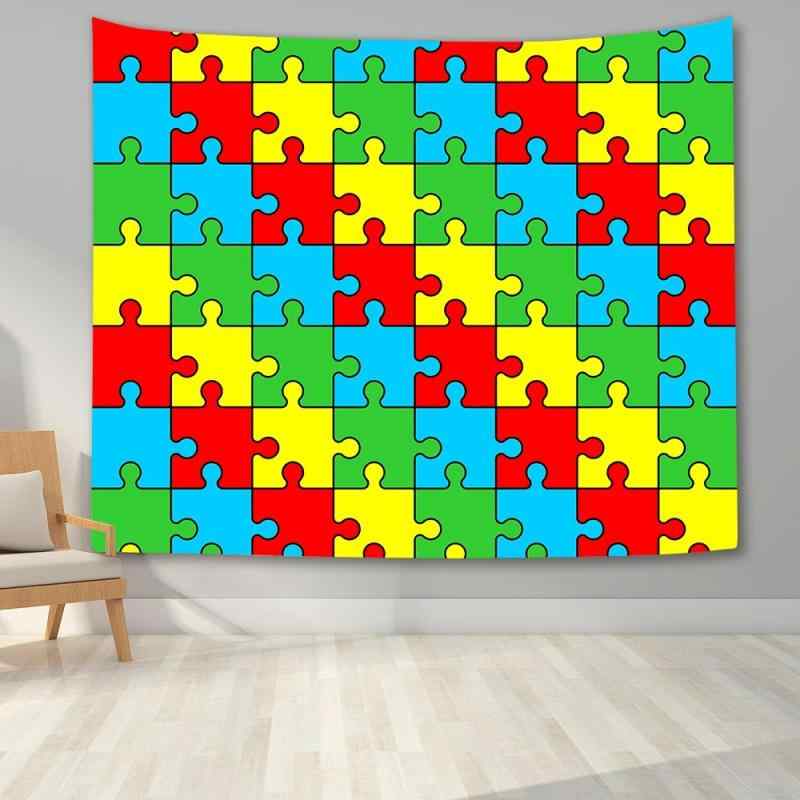 タペストリー カラフル パズルデザイン 抽象ゲームモチーフ カートゥーン風 壁掛け ウォールアート ポ..