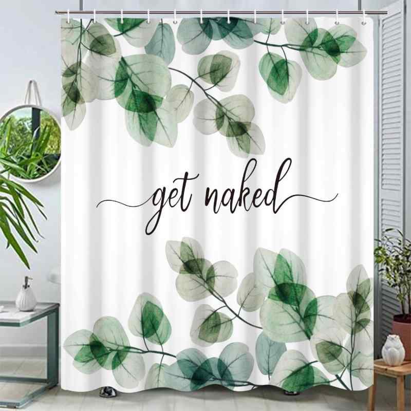 シャワーカーテン 防水 撥水 ポリエステル 水彩植物 ユーカリ リーフ柄 ボタニカルデザイン バスルーム インテリア 間仕切り 目隠し シンプル モダン 北欧 おしゃれ 洗える