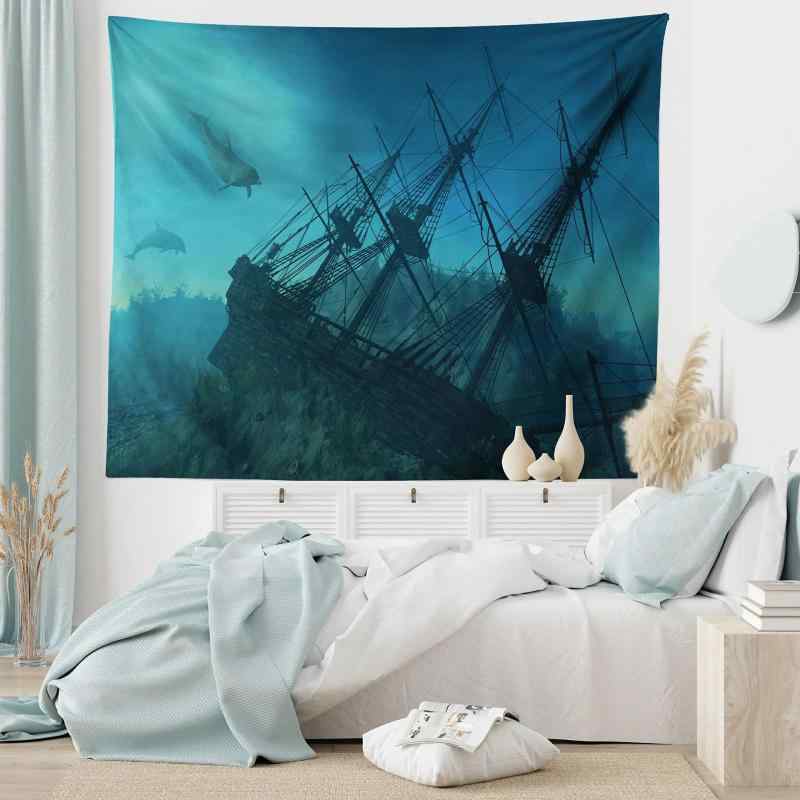 タペストリー レトロ 航海スタイル 古い海賊船 歴史クルーズ船 海上風景 アート 壁掛け リビング 寝室 ..