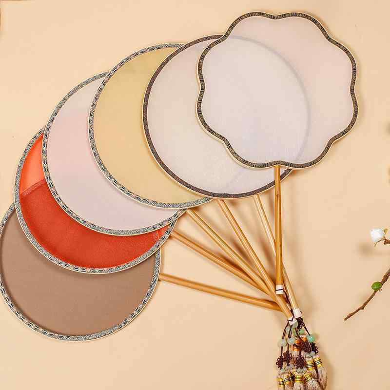 団扇 DIY 手作り オリジナル 創作 無地 シルク 絹張り 竹製 書道 絵画 アート用 白 円形 丸型 蘇州 宮..