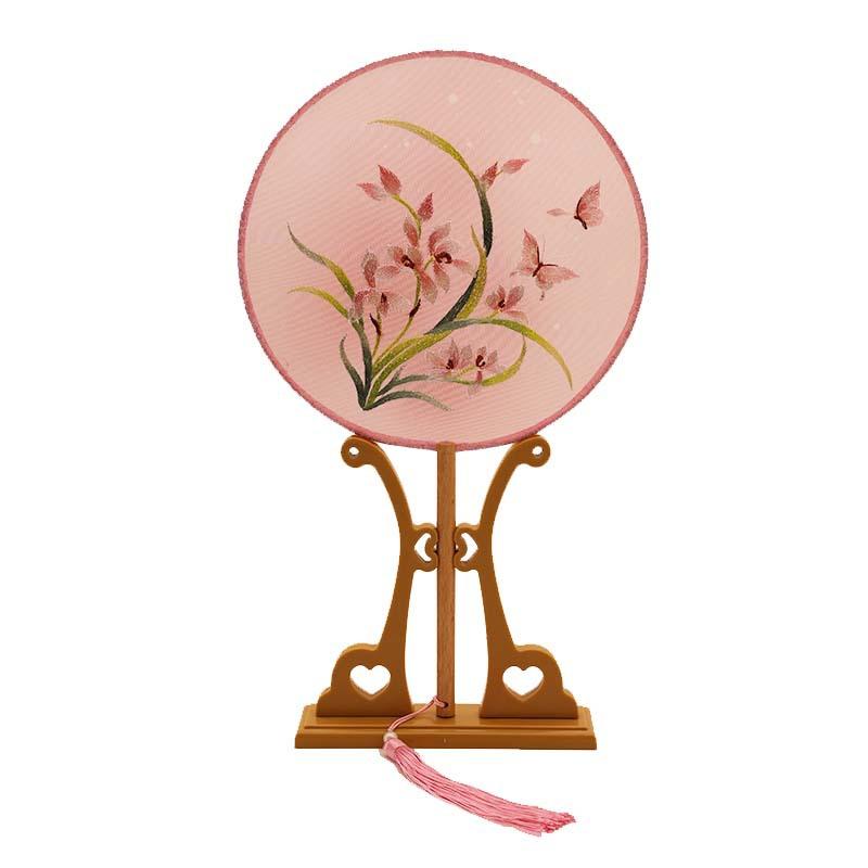 団扇 両面刺繍 蘇州刺繍 伝統工芸品 中国風 古風 漢服用 舞踊扇 ダンス シルク製 手作り 木製骨組み 飾..