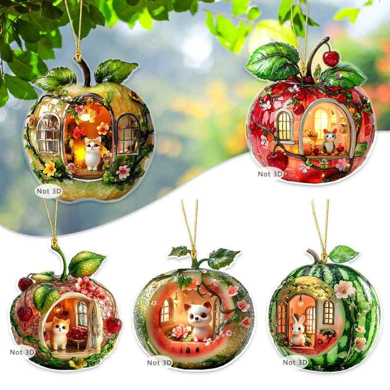 バッグチャーム カーチャーム 海外向け バレンタイン 猫 りんごの家 平面 アクリル製 かわいい おしゃれ プレゼント ギフト キーホルダー(x2)