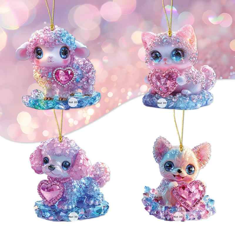 キーホルダー バレンタインデー プレゼント ギフト ペア かわいい 紫 ピンク ハート 小動物 猫 クマ ブタ 2D アクリル 車用 カーチャーム バッグチャーム(x2)