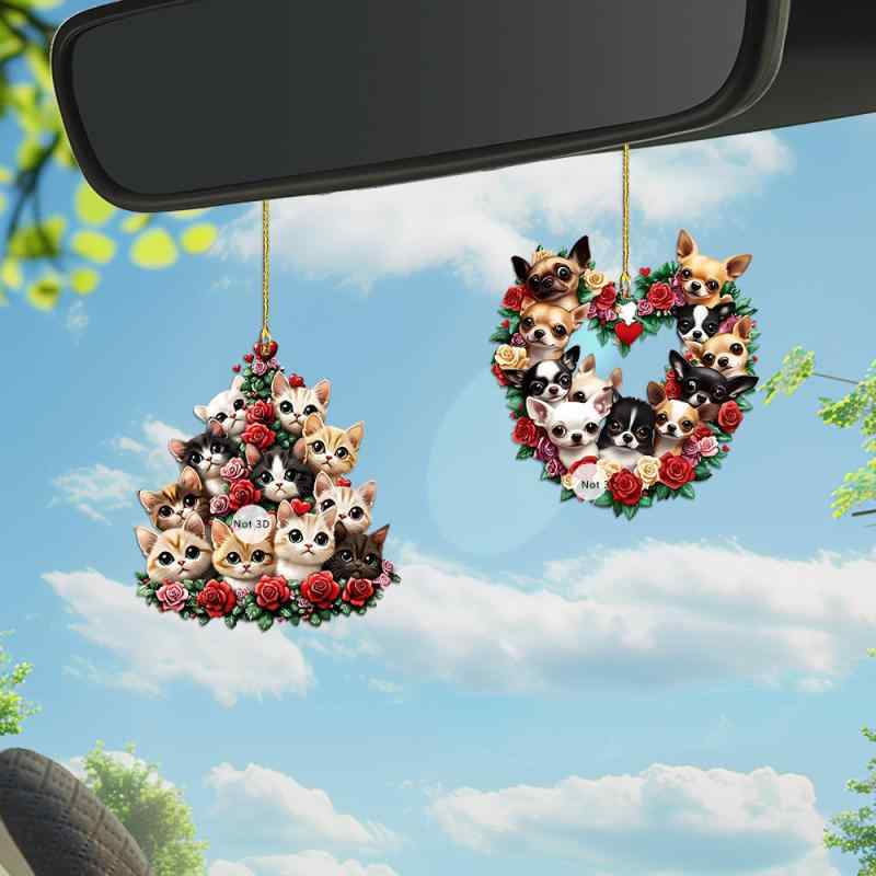 チャーム 猫 イヌ アニマル アクリル製 かわいい キャラクター 車用 カーミラー バッグ リュックサック..