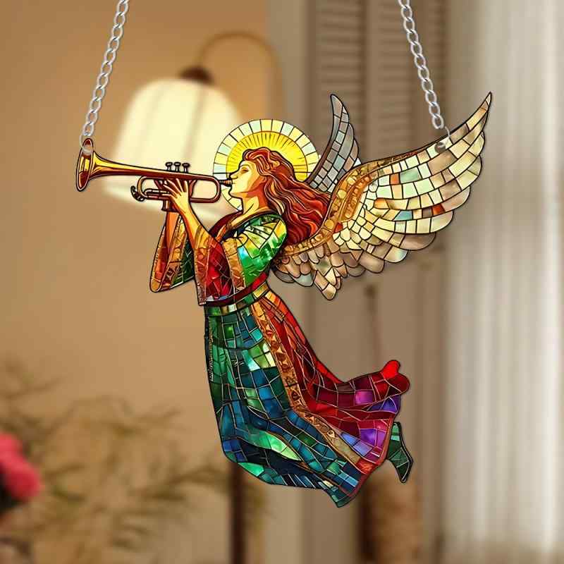 サンキャッチャー 天使 アクリル製 丸型 カラフル 吊り下げ 室内 インテリア クリスマス オーナメント 飾り プレゼント ギフト 車載 カーアクセサリー 上品...