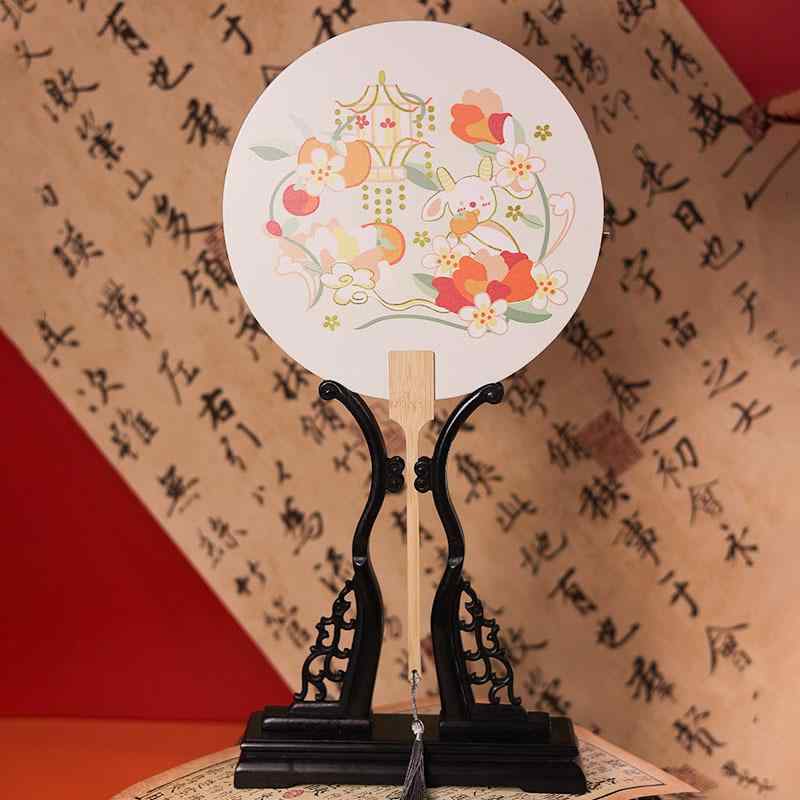 団扇 キッズ 子供用 新中国風 漢服スタイル 古風デザイン 丸扇子 円形 紙製 竹骨 プリント柄 祭り イベ..