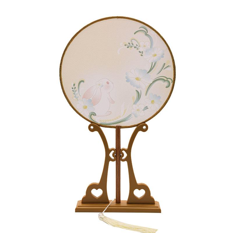 扇子 子供用 新中式スタイル 古風 団扇 円形 絹製 木骨 漢服 コスプレ 夏祭り イベント 撮影小物 発表..