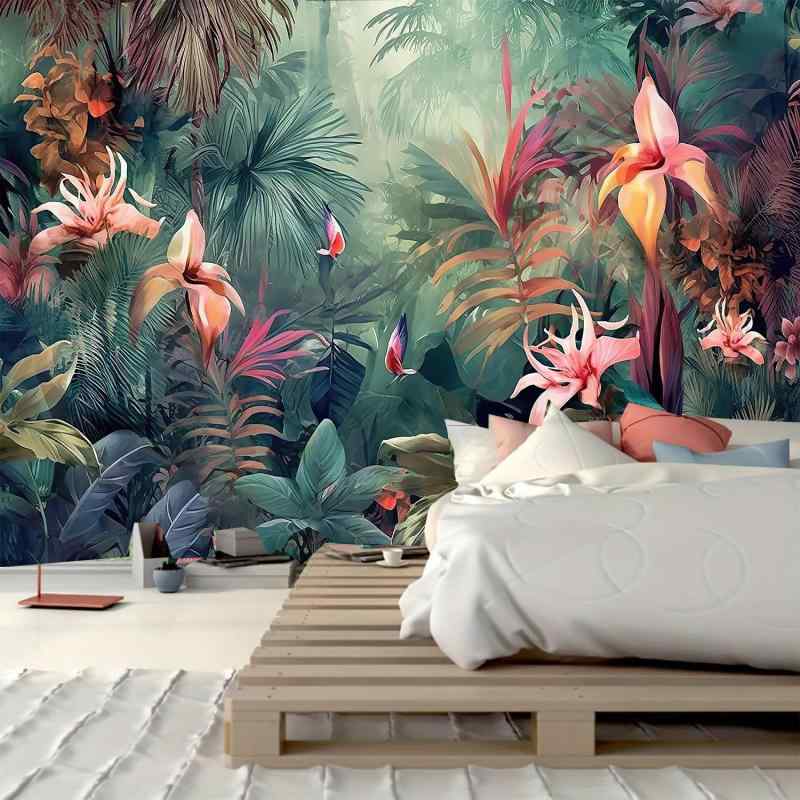 タペストリー 熱帯 植物 ボタニカル フラワー 花柄 ヤシの葉 パームリーフ 熱帯雨林 ジャングル フォレスト 自然 ナチュラル アート 壁掛け 北欧風 ポリエステル素材 丸洗いOK リビング 寝室 インテリア 部屋 模様替え