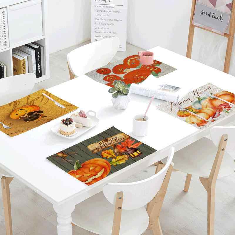 テーブルクロス ランチョンマット ハロウィン カボチャ柄 綿麻 ポリエステル リネン混 長方形 欧風デザイン 食卓飾り ダイニング キッチン パーティー(x2)