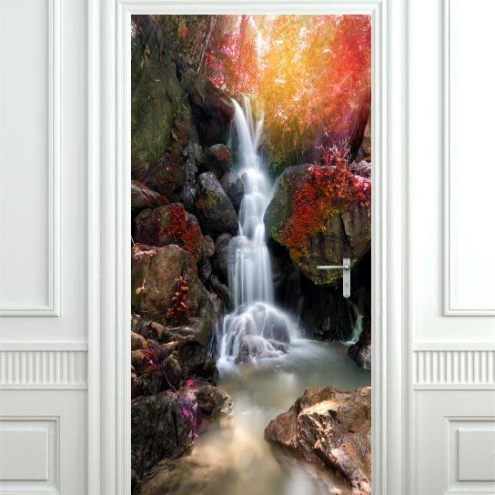 ウォールステッカー 防水 防湿 防汚 防カビ 剥がせる 3D 岩石 流水 滝 自然風景 リビング 寝室 ドア用 書斎 ダイニング 浴室 ベランダ 店舗用 DIY リフォーム 壁 おしゃれ 装飾