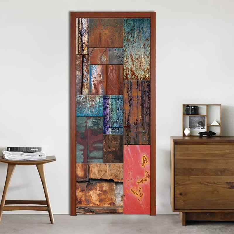 ウォールステッカー 3D ドアステッカー 自己粘着 シール 貼ってはがせる リフォーム 模様替え 鉄錆風 ..