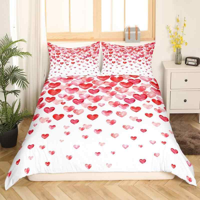 寝具セット カップル ペア バレンタイン 3Dデジタルプリント ハート柄 ポリエステル素材 布団カバー 枕..