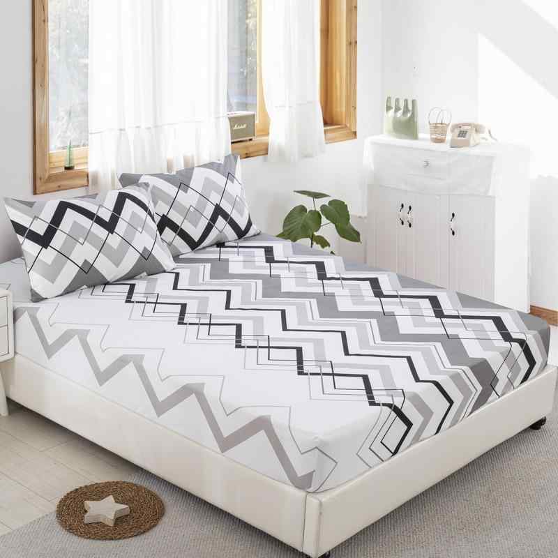 ボックスシーツ グレー ホワイト ウェーブ柄 3Dプリント ポリエステル 耐久性 丸洗いOK オールシーズン 深型 マットレス対応 おしゃれ 寝具