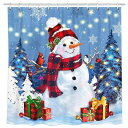 シャワーカーテン バスグッズ クリスマス 冬 雪だるま クリスマスツリー 浴室用 防水 フック付き 雪柄 ポリエステル製 モダン シンプル おしゃれ