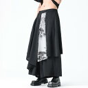 カジュアルパンツ メンズ 接触冷感 軽量 ストレッチ 春夏 新中華風 中国風 ハロンパンツ サルエルパンツ アシンメトリー スカート風 デザイン 黒 8分丈 部屋着 ルームウェア 大きいサイズ ビッグシルエット