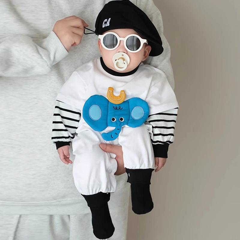 ロンパース 男女兼用 ベビー服 純綿 綿100% 長袖 厚手 春秋 パジャマ 部屋着 外出着 カバーオール つな..