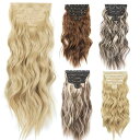 エクステ 付け毛 耐熱ファイバー ロングヘア 55cm ウェーブ クリップ式 6点セット 増量 ネット付き 13クリップ ボリュームアップ 自然な仕上がり 簡単装着 ヘアアレンジ イメチェン