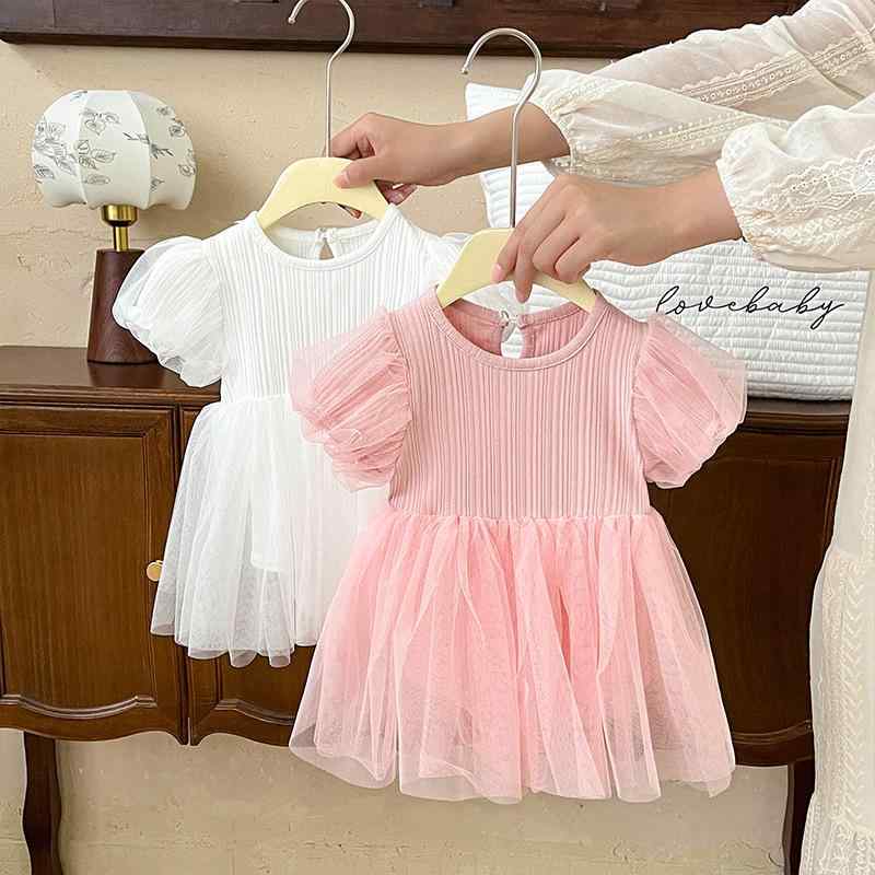 ロンパース 女の子 ベビー 新生児 パフスリーブ 夏物 コットン 短袖 お宮参り 百日祝い 1歳誕生日 セレモニー 写真撮影 記念日 プリンセス風 かわいい