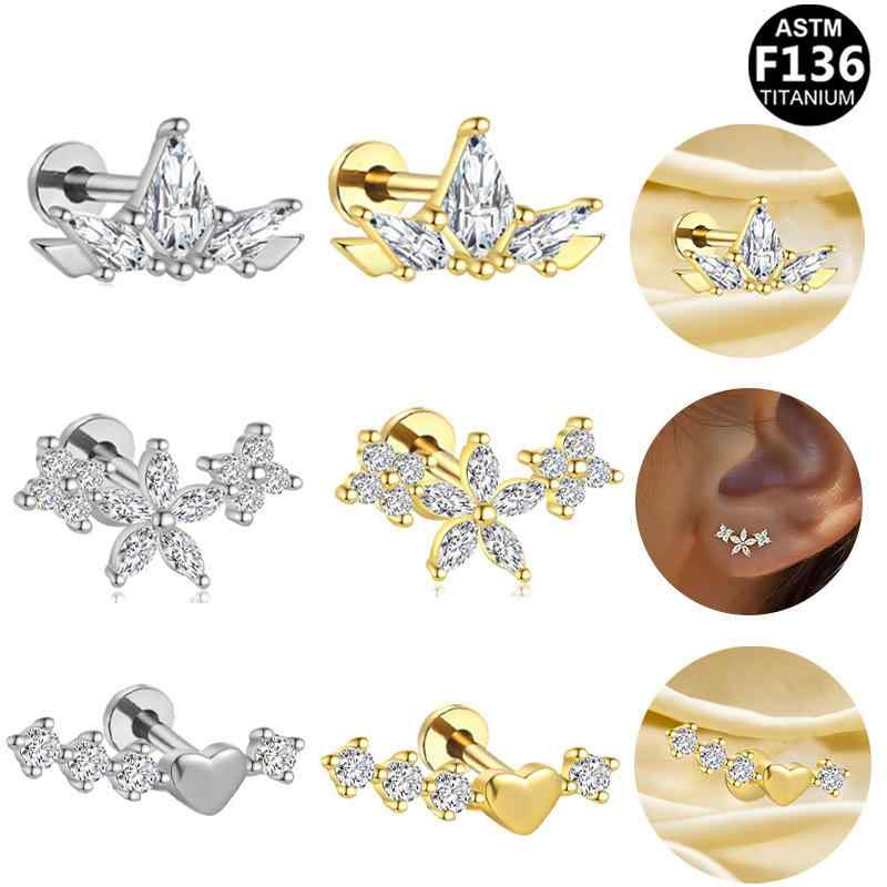 ピアス ユニセックス チタン合金 電気メッキ加工 ジルコニア 軟骨 リップ兼用 ハート スター リボン 幾何学デザイン ファッション 通勤 カジュアル オールシーズン