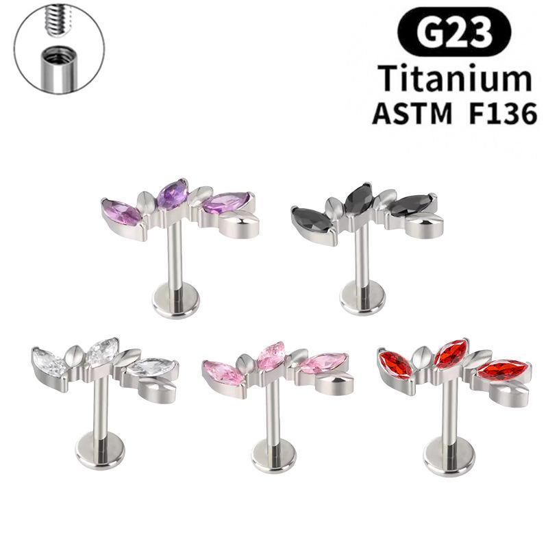 リップピアス ユニセックス G23チタン 金属アレルギー対応 マーキスカット ジルコニア 3連 フラットバック 軟骨用 耳たぶ用 ボディアクセサリー 誕生日 プレゼント