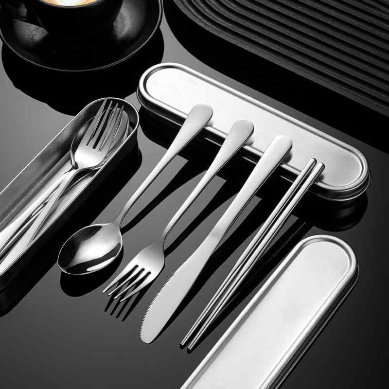 カトラリーセット 304ステンレス 携帯用 鏡面仕上げ ナイフ フォーク スプーン 箸 アウトドア用品 キャ..