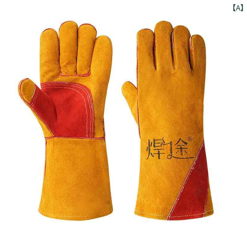溶接手袋 メンズ シームレス 耐熱 耐摩耗 厚手 防炎 耐久性 柔らかい 本革 牛革 プロ仕様 作業用 安全..